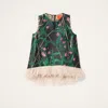 La Doublej La Scala Feather-trimmed Jacquard Top