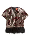 La Doublej La Scala Tee With Feathers Primrose Bronze In Multi