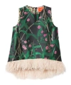 La Doublej Icon La Scala Feather-trimmed Floral-jacquard Top In Green