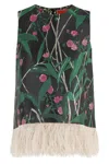 La Doublej Icon La Scala Feather-trimmed Floral-jacquard Top In Multi