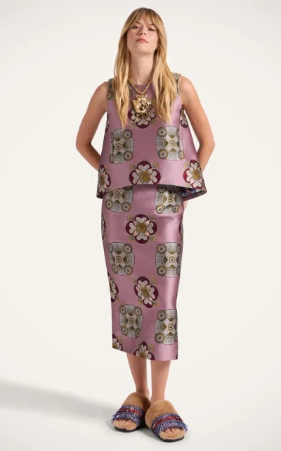 La Doublej La Scala Asymmetric Jacquard Top In Purple