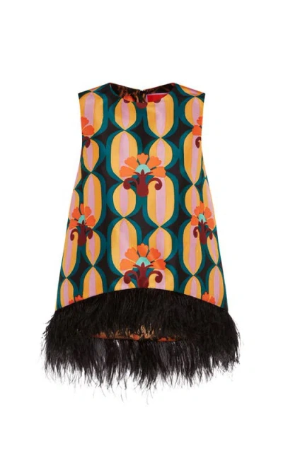 La Doublej Feather-trim La Scala Top In Arcturus_blue_petrol