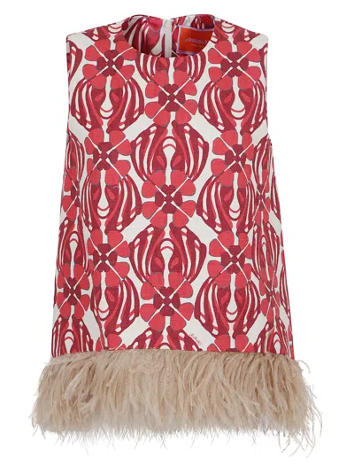 La Doublej La Scala Top (with Feathers) In Red
