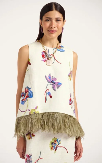La Doublej La Scala Top With Feathers Infiorata White In Neutral