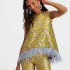 La Doublej La Scala Metallic Feather-trimmed Brocade Top In Margarita