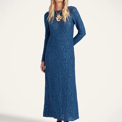 La Doublej Lacey Long Sleeve Swing Dress In Blue