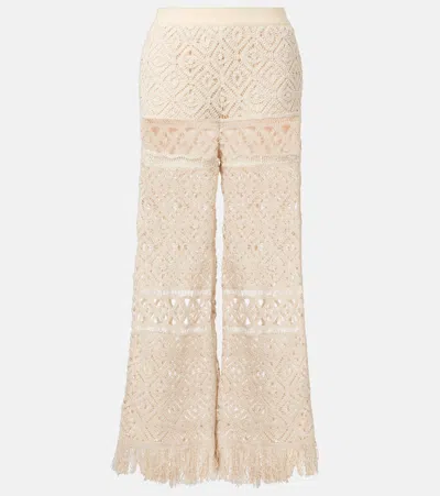 La Doublej Lacey Macramé Cotton Palazzo Pants In Beige