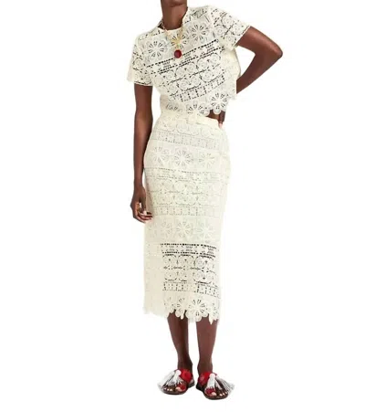 La Doublej Lacey Macrame Pencil Skirt In Light Yellow