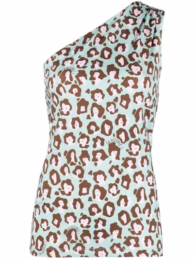 LA DOUBLEJ LADY LEOPARD-PRINT ONE-SHOULDER TOP