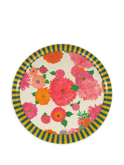La Doublej Large Floral-print Round Tray In Multi