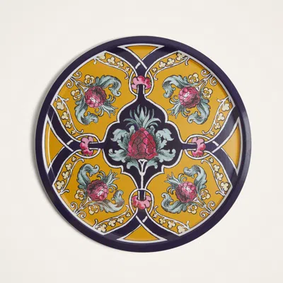 La Doublej Large Round Printed Tray In Multi