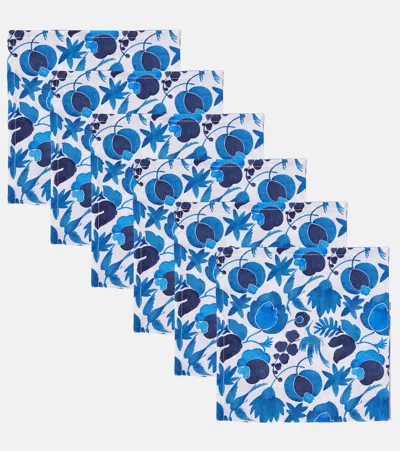 La Doublej Large Set Of 6 Floral Napkins In Blue