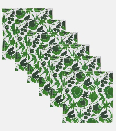 La Doublej Large Set Of 6 Floral Napkins In Green