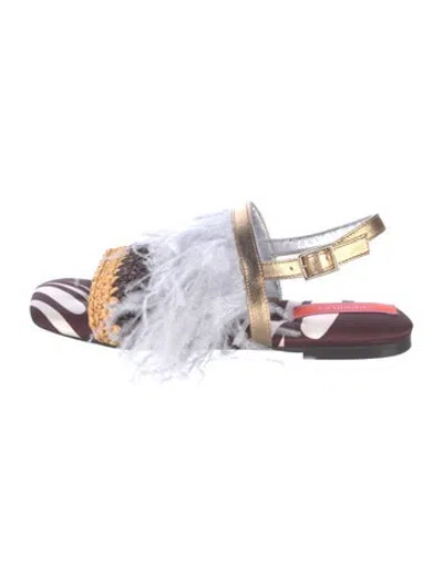 Pre-owned La Doublej Leather Animal Print Slingback Sandals In Multicolor