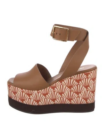 Pre-owned La Doublej Leather Printed Sandals In Brown
