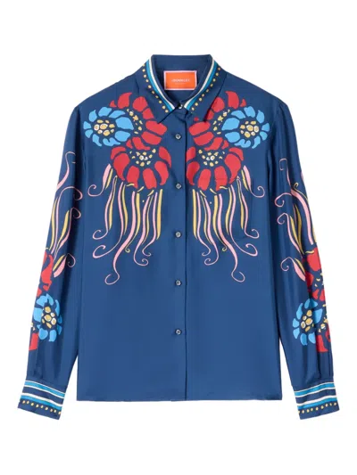 La Doublej Boy Floral Shirt In Blue