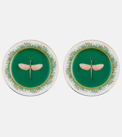 La Doublej Libellula Set Of 2 Dessert Plates In Green