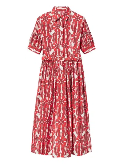 La Doublej Libertine Printed Cotton Shirt Dress In Red