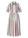 La Doublej Libertine Belted Gathered Striped Cotton-blend Poplin Midi Shirt Dress In White