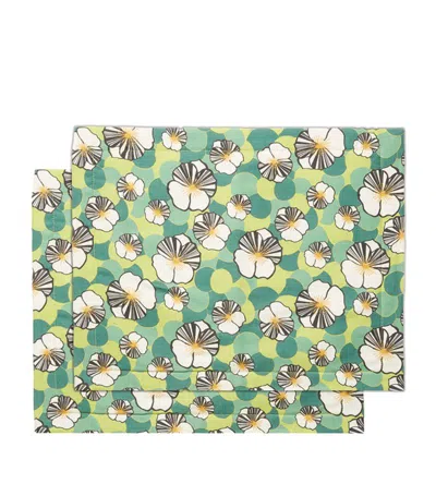 La Doublej Linen Floral-print Placemat (set Of 2) In Green