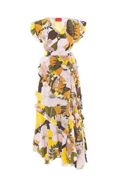 La Doublej La Double J Woman Maxi Dress Light Pink Size M Silk In Big Flower Rose Pink