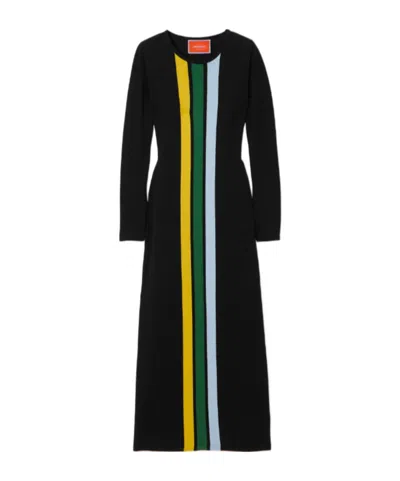 La Doublej London Striped Intarsia Maxi Dress In Black