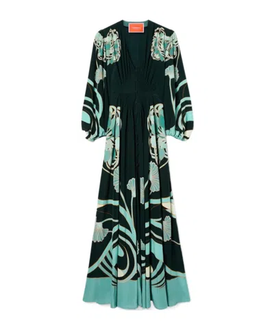 La Doublej Printed Silk Maxi Dress In Blue