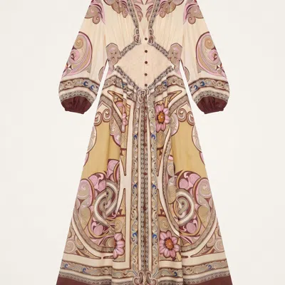 La Doublej Printed V-neck Maxi Dress In Brown