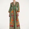 La Doublej Camerino Maxi Dress In Woodland Placée Green & Orange