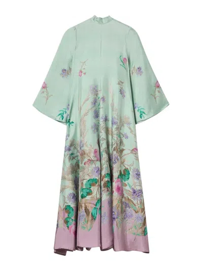 La Doublej La Double J Flowing Maxi Dress With Floral Print In Green