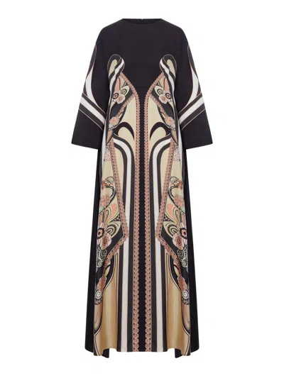 La Doublej Long Silk Dress With Ornamental Print In Multi