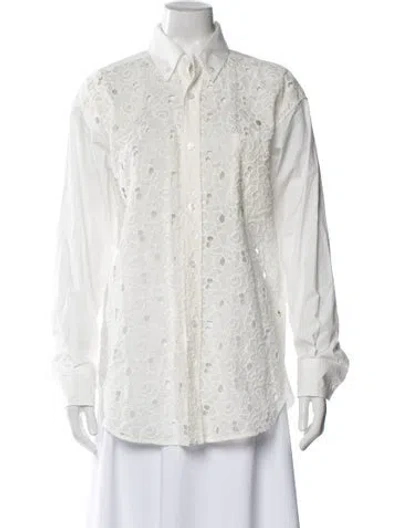 Pre-owned La Doublej Long Sleeve Button-up Top In White