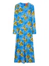 La Doublej Long-sleeve Floral-print Maxi Dress In Blue