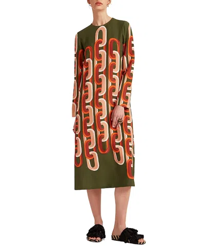 La Doublej Long Sleeve Midi Swing Dress In Multi