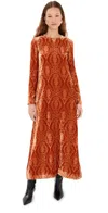 La Doublej Damask-print Velvet Long-sleeve Maxi Swing Dress In Banquet Devoré