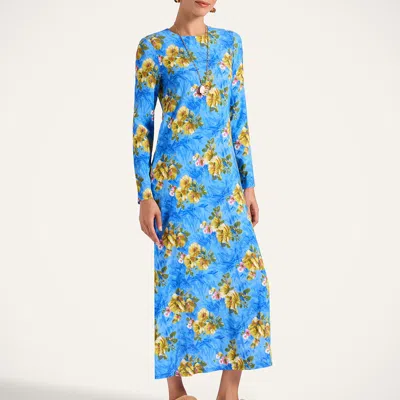 La Doublej Long-sleeve Floral-print Maxi Dress In Blue