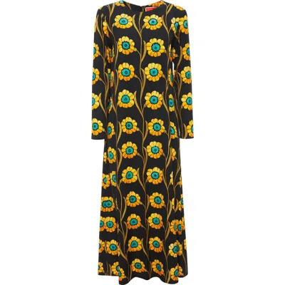 La Doublej Swing Floral-print Crepe Maxi Dress In Daisychain Black