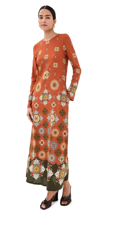 La Doublej Long Sleeve Swing Dress Nucleus Placee (jersey) In Orange