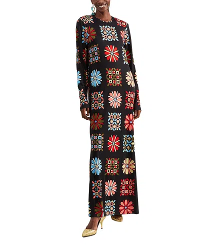 LA DOUBLEJ LA DOUBLEJ LONG SLEEVE SWING DRESS IN VETRATA GRANDE BLACK