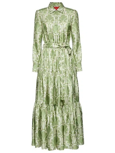 La Doublej Long-sleeve Tied-waist Dress In Green