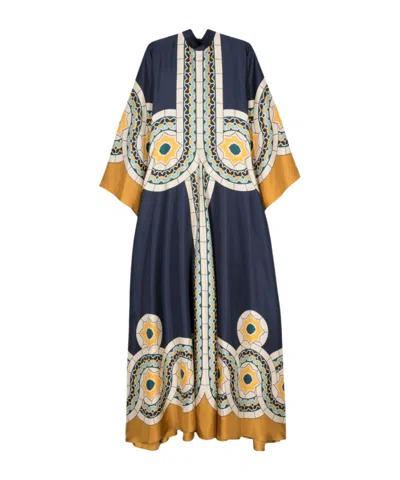 La Doublej La Double J Woman Maxi Dress Navy Size L Silk In Mudejar Blue