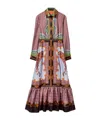 La Doublej Long-sleeved Patterned Silk Midi Day Dress In Pink