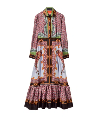 LA DOUBLEJ LONG-SLEEVED PATTERNED SILK MIDI DAY DRESS