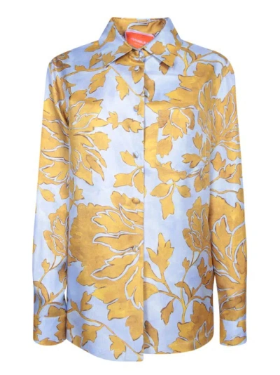 La Doublej Floral-print Silk Shirt In Blue