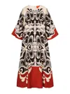 La Doublej Multicolor Long Dress With Round Neck And All Over Motif In Silk Woman In Blue