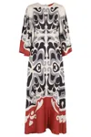 La Doublej Multicolor Long Dress With Round Neck And All Over Motif In Silk Woman In Gray