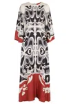 La Doublej Multicolor Long Dress With Round Neck And All Over Motif In Silk Woman In Multi