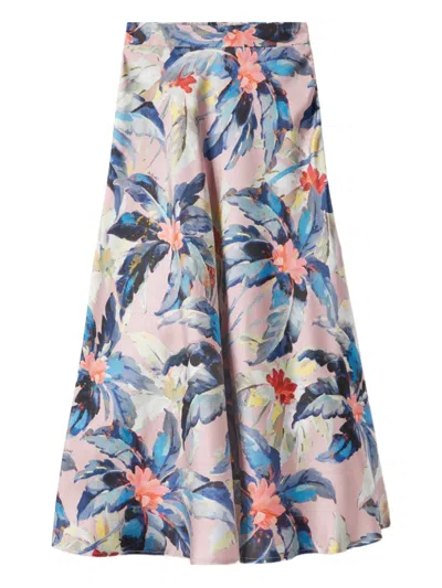 La Doublej Lungomare Floral-print Midi Skirt In Pink
