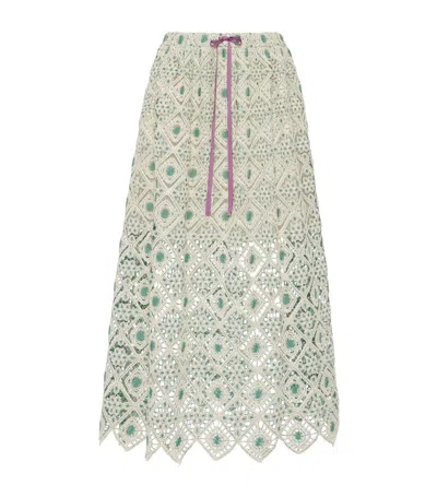 LA DOUBLEJ MACRAMÉ DRAWSTRING MIDI SKIRT