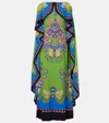 La Doublej Magic Cape-effect Printed Silk Crepe De Chine Maxi Dress In Green